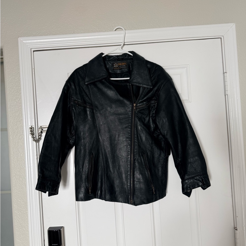 Paramita Capachi Genuine Leather Jacket Black Moto Zip Women’s Vintage